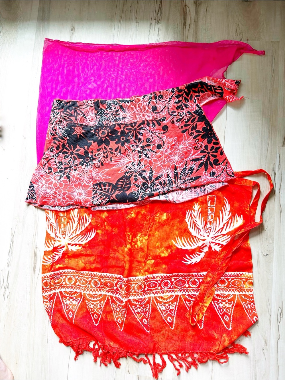 Catalina Pink, Coral and Red Women’s Swim Sarongs - Set of 3
